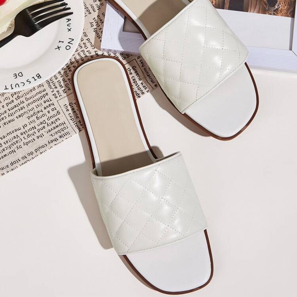Shein White quilted open toe sliders